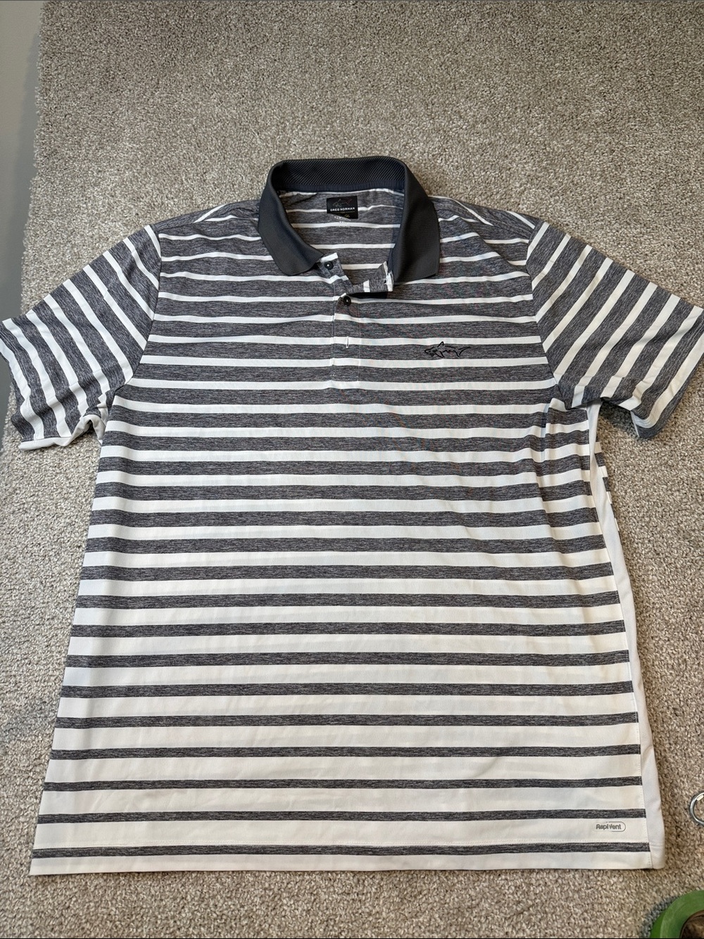 Greg Norman Collection Black & White Striped Polo Shirt